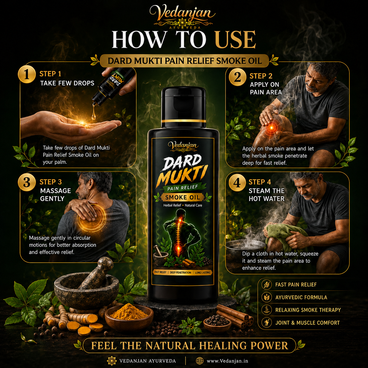 Vedanjan Dard Mukti Pain Relief Smoke Oil – Herbal Relief for Joint & Muscle Pain